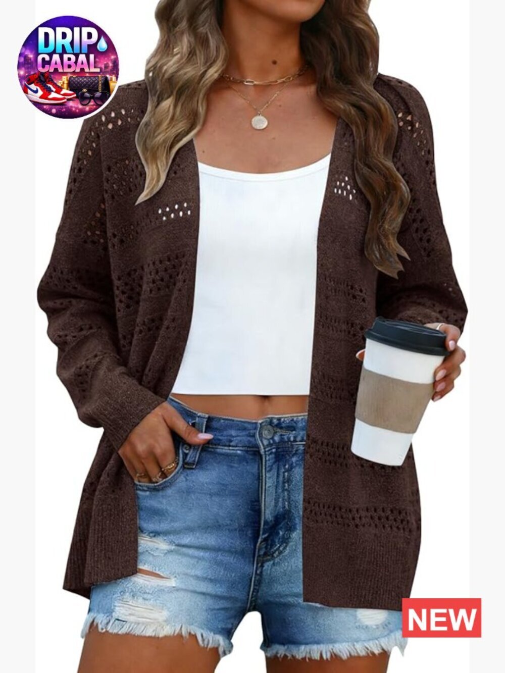 Lightweight Crochet Cardigan Sweater Long Sleeve Open Front Kimono Cardigan